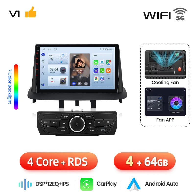 Autoradio Carplay Androidauto pour Renault Mégane 3 / Fluence / Samsung SM3 (2008–2014)