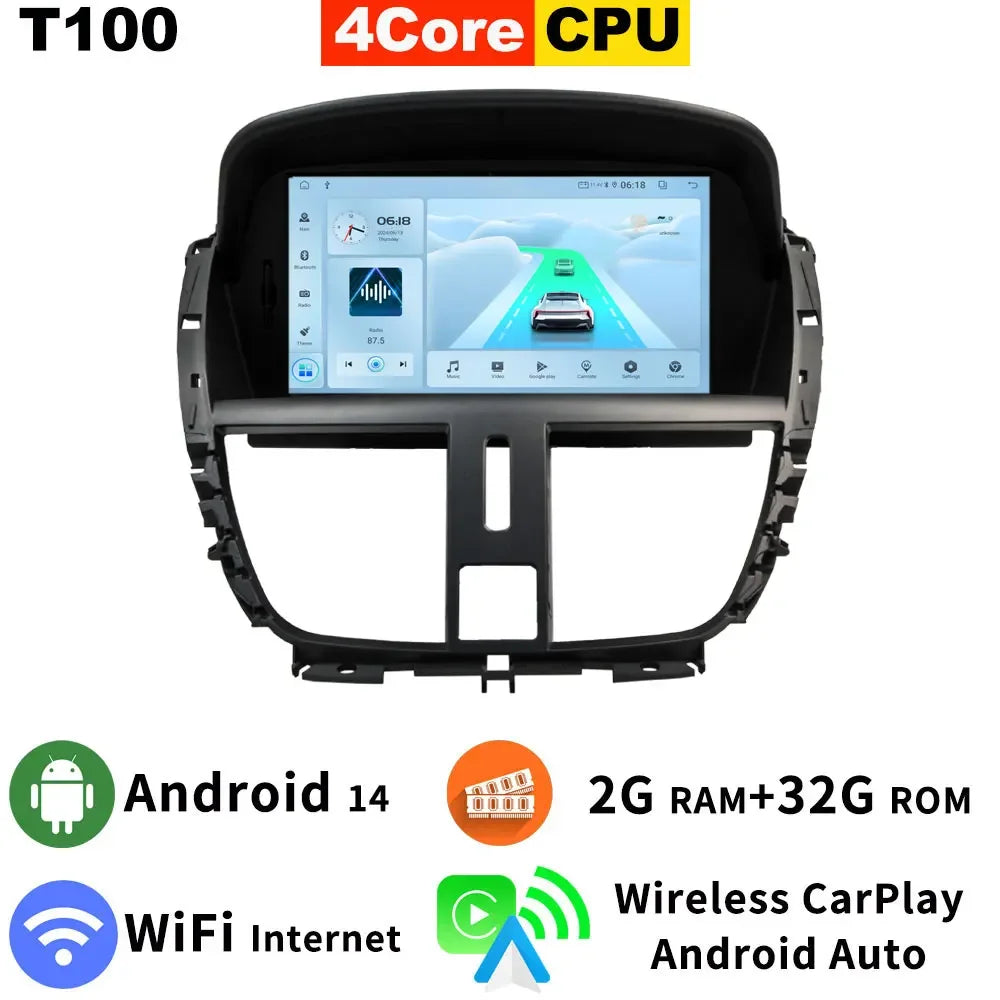 Autoradio Android 13 pour Peugeot 206+ (2006-2015) avec GPS, CarPlay et Bluetooth