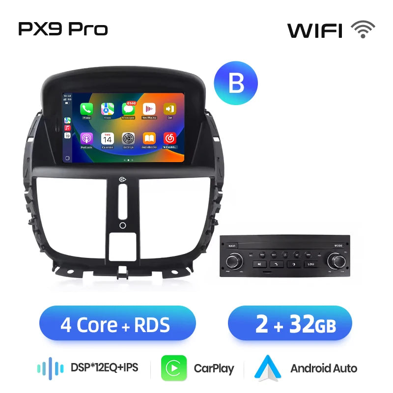 Peugeot 207 / 207 CC (2006–2015) Autoradio mit kabellosem CarPlay, Android Auto und integriertem GPS – Intelligentes Multimediasystem