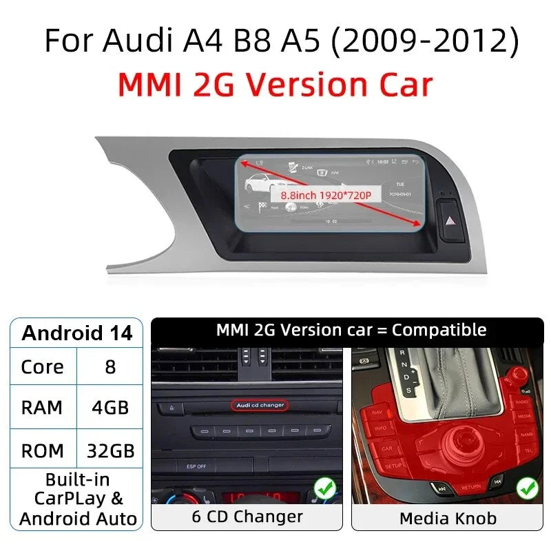 Autoradio CarPlay pour Audi A4 B8 / A5 (2008 à 2010) – Système MMI 2G High - Compatible audi CD changer