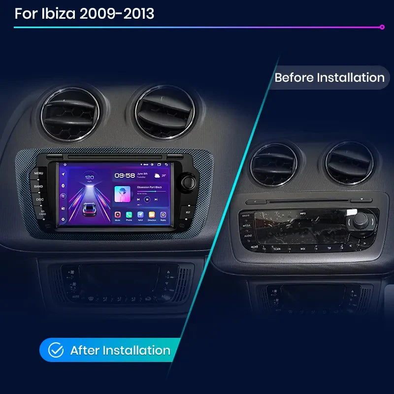 Autoradio écran avec CarPlay sans fil, Android Auto et GPS pour Seat Ibiza 6J (2009-2013) – Système multimédia intelligent pour voiture.