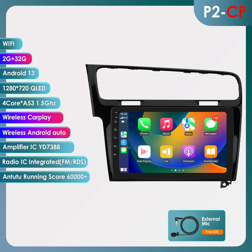 Autoradio Android Auto 10,1" 2DIN pour Volkswagen Golf 7 (2013-2017) avec GPS, RDS, DSP, 4G, Bluetooth, CarPlay