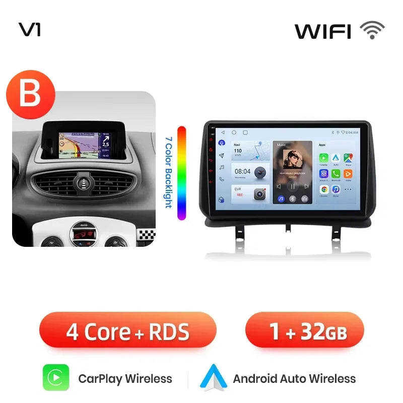 Autoradio CarPlay / Android Auto pour Renault Clio 3 (2005–2014)