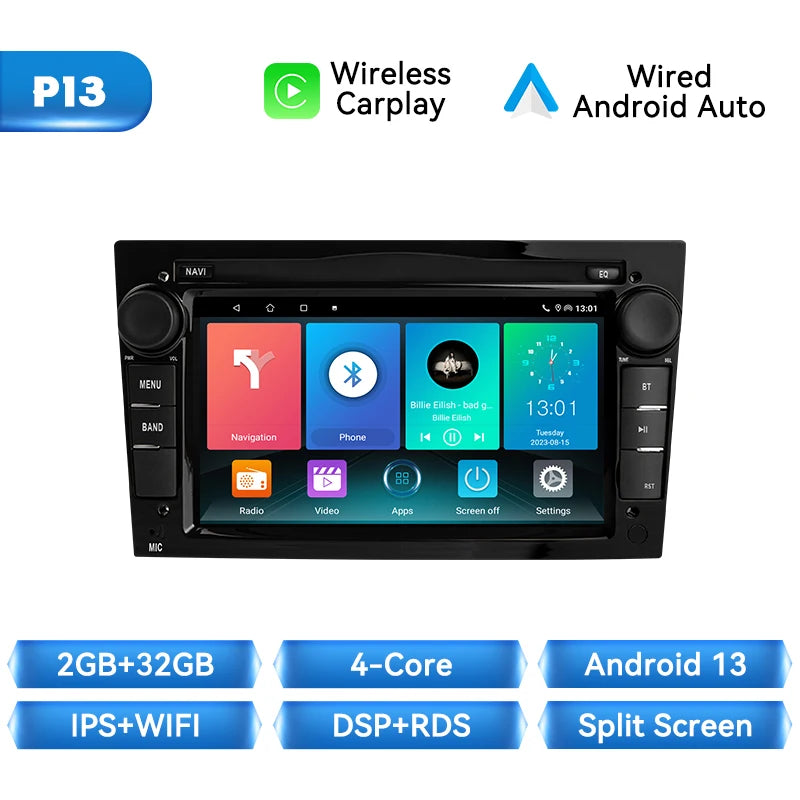 Autoradio Android 14 CarPlay sans fil Compatible avec Opel Astra / Vectra / Corsa / Zafira / Antara / Vivaro