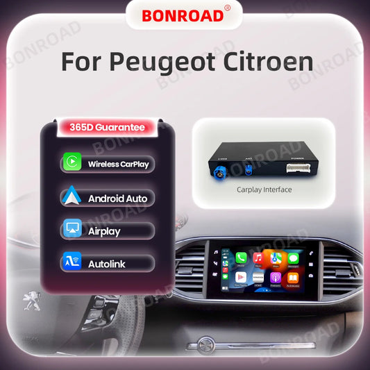 Android Auto et CarPlay sans fil pour Peugeot et Citroën – Compatible avec systèmes SMEG/MRN : Picasso, C4, C5, DS3, DS4, 208, 308, 508, 3008 – Connexion Bluetooth et MirrorLink