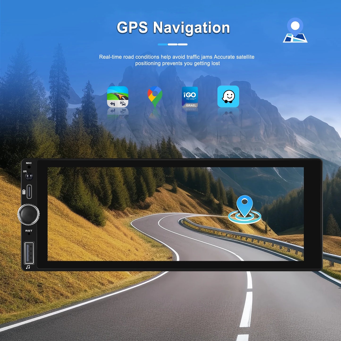 CarPlay Autoradio Android 1Din 6.86" GPS Navigation Player avec Android Auto, FM, WiFi, USB et Caméra de Recul