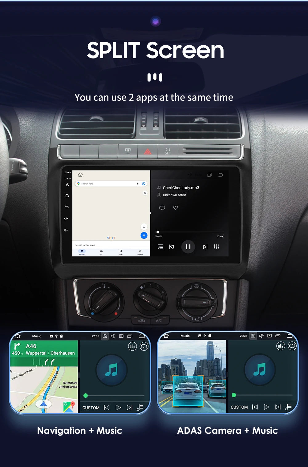Autoradio CarPlay 2 DIN Android 13 pour Volkswagen Polo 5 (2008–2020)