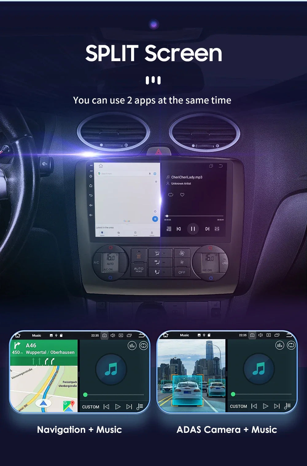 utoradio Android 9" Hizpo 2DIN avec GPS, Bluetooth, 4G, RDS, DSP, SWC et CarPlay – Compatible Ford Focus 2 Mk2 (2004-2011), Processeur UI7862