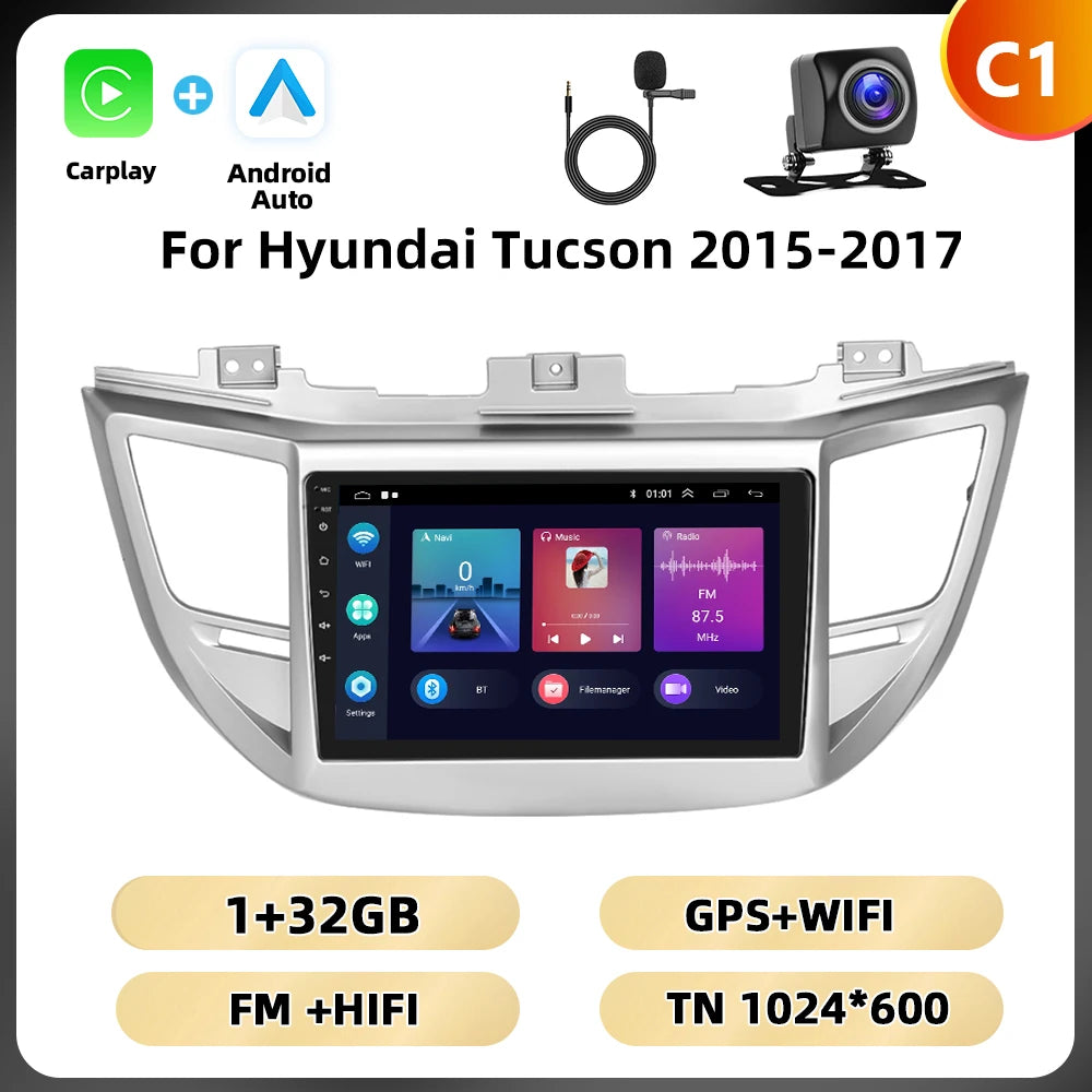 Autoradio CarPlay, Android Auto 2DIN pour Hyundai Tucson 2015-2017, Lecteur Multimédia avec Wi-Fi 4G,  DSP