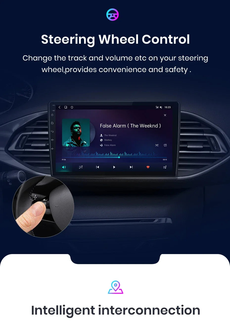 Autoradio CarPlay & Android Auto  9" Android 13 Pour Peugeot 308/308S (2013–2017) | AI Voice | Wireless | GPS | 4G | Double DIN