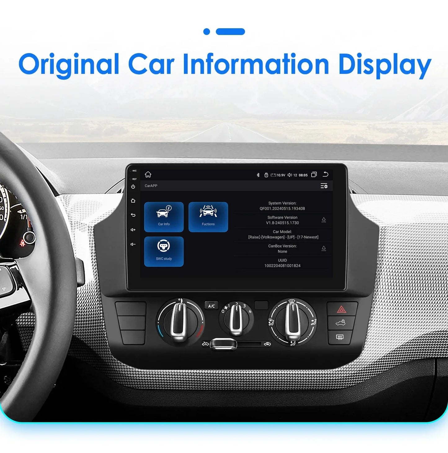 Autoradio Volkswagen UP! (2017 à 2023) – Compatible CarPlay & Android Auto – Écran tactile avec lecteur audio/vidéo