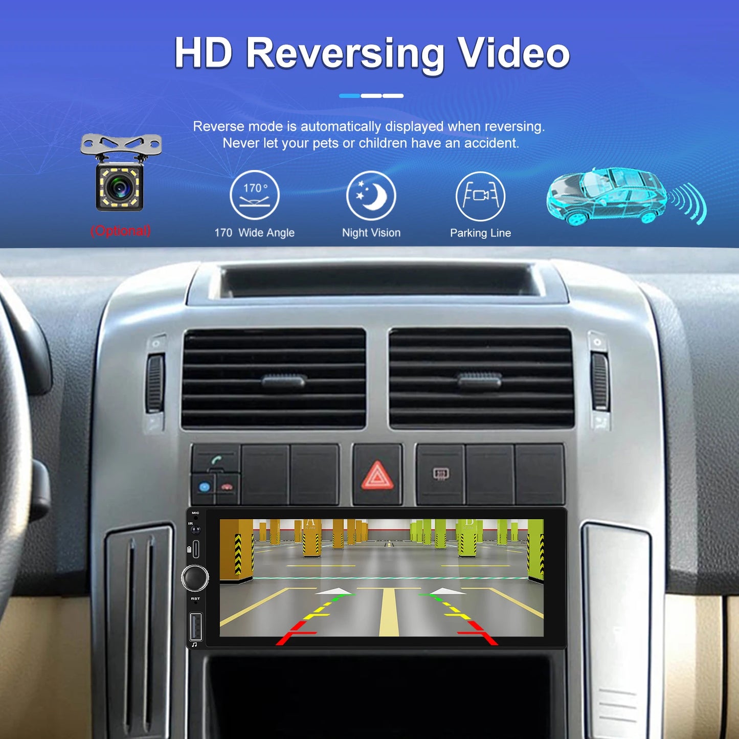 CarPlay Autoradio Android 1Din 6.86" GPS Navigation Player avec Android Auto, FM, WiFi, USB et Caméra de Recul