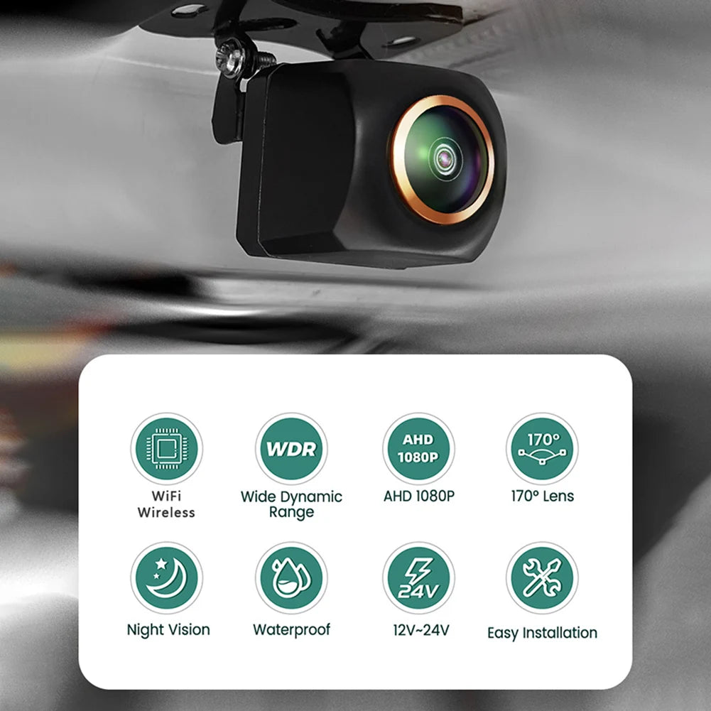 Caméra de Recul Sans Fil 1080P pour Voiture – Vision Nocturne HD, Grand Angle 170°, WiFi Compatible iPhone & Android, Alimentation 12V/24V