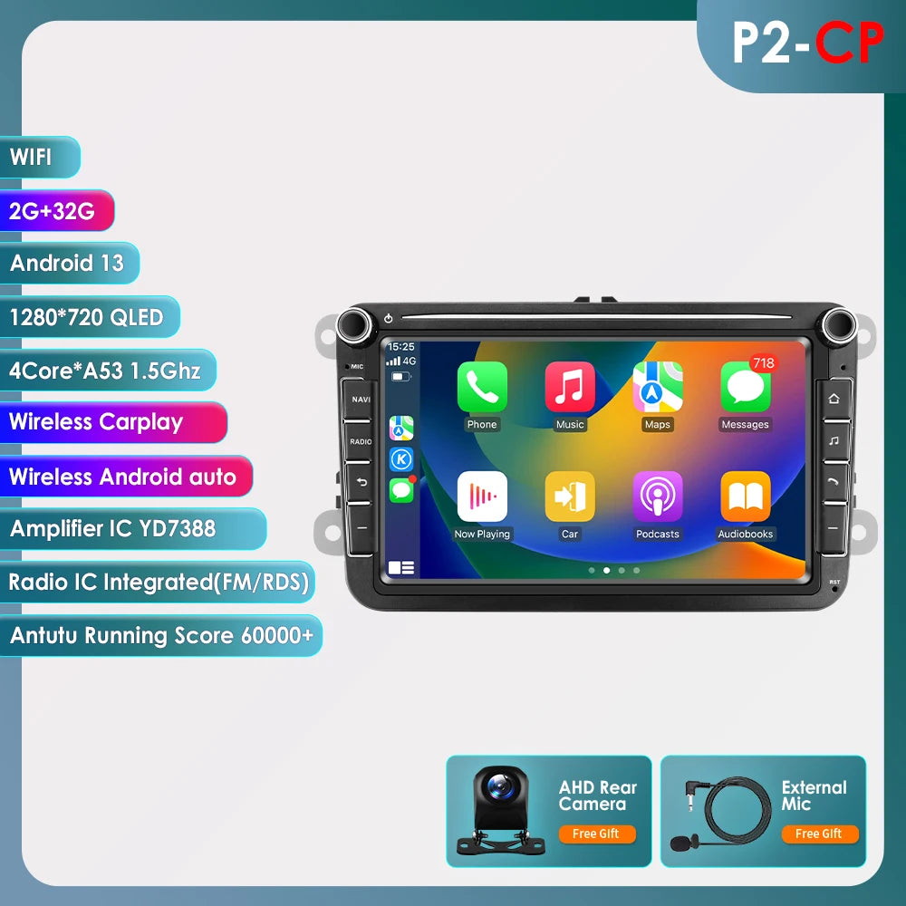 Autoradio Android avec CarPlay et GPS pour VW Caddy, Polo 5, Golf 5/6 Plus, Passat B6, Jetta, Tiguan, Touran, Sharan, Scirocco, Eos et Seat.