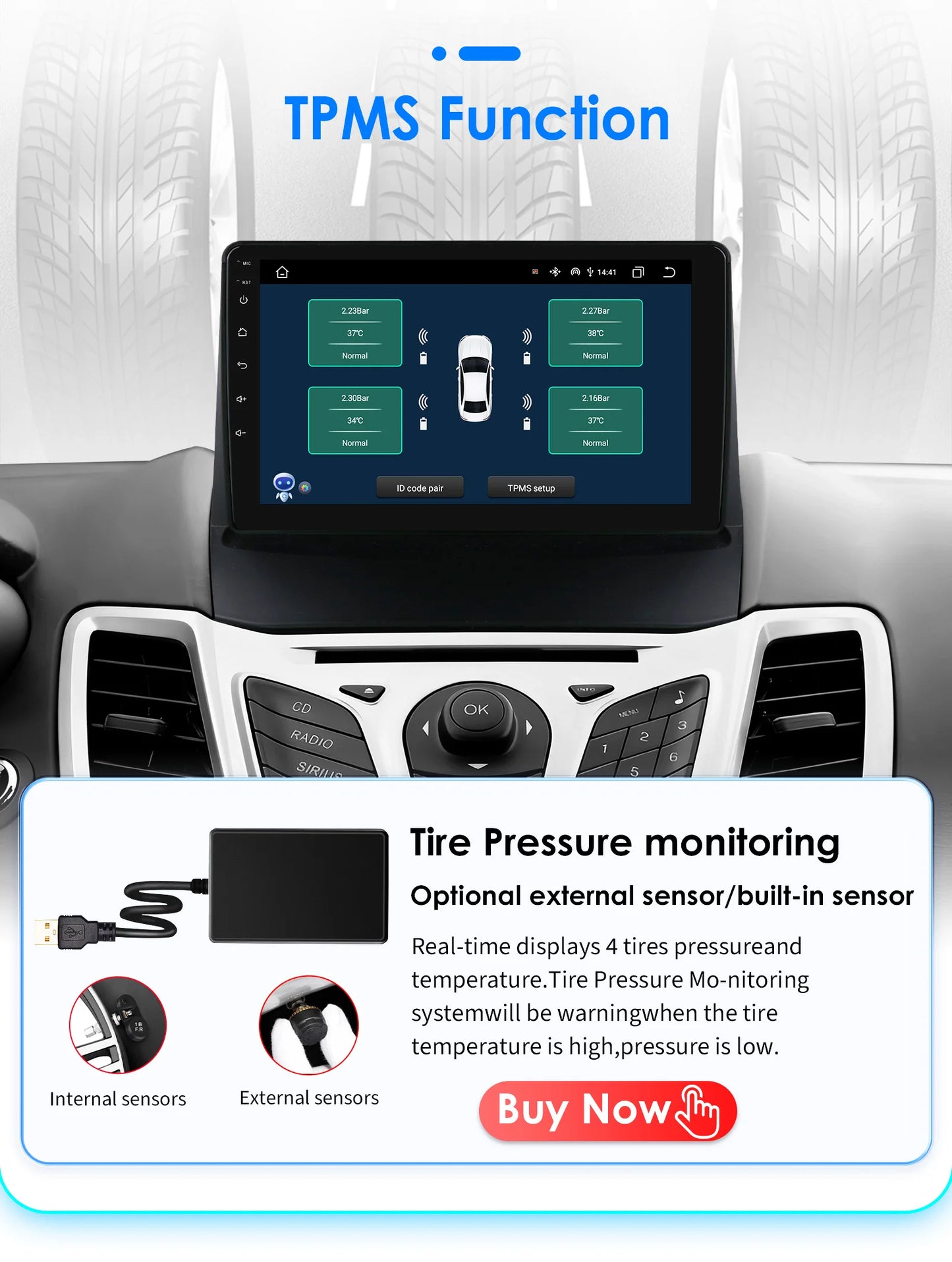 Autoradio 2 DIN Android avec CarPlay pour Ford Fiesta (2009–2017) – Lecteur Multimédia, Écran Intelligent, GPS, Navigation, RDS