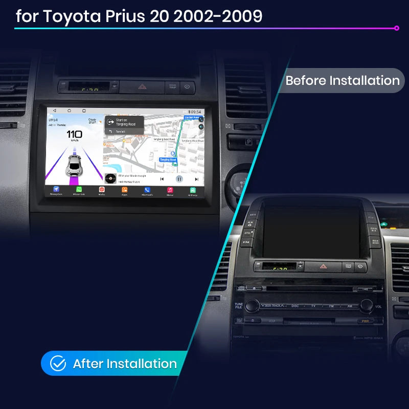 Autoradio multimédia Android 13 Junsun avec processeur Qualcomm 8 cœurs, compatible Toyota Prius 20 (2002 à 2009) – CarPlay sans fil, stéréo intelligente et connectée