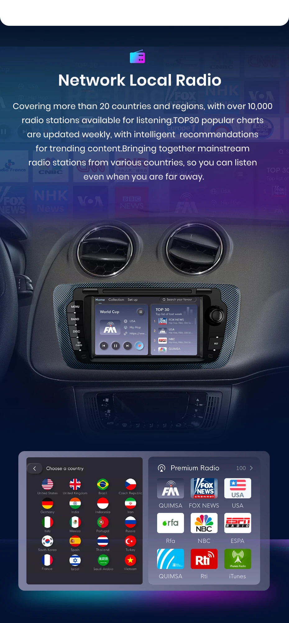 Autoradio écran avec CarPlay sans fil, Android Auto et GPS pour Seat Ibiza 6J (2009-2013) – Système multimédia intelligent pour voiture.