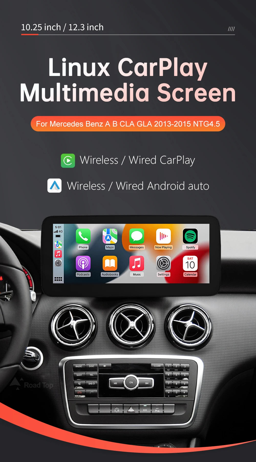 Autoradio écran Multimédia 1920x720 pour Mercedes-Benz Classe A, B, CLA, GLA (2013-2015) – NTG4.5, Écran Tactile, CarPlay & Android Auto Sans Fil