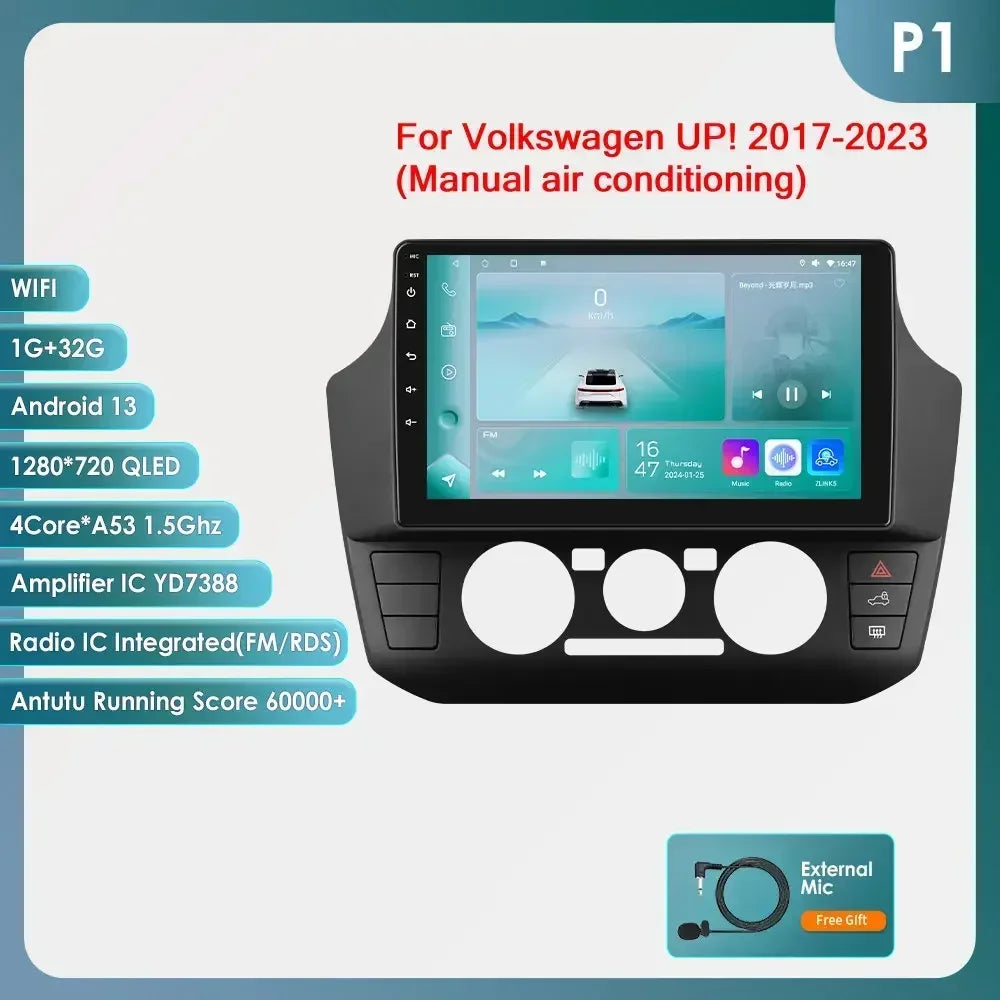 Autoradio Volkswagen UP! (2017 à 2023) – Compatible CarPlay & Android Auto – Écran tactile avec lecteur audio/vidéo
