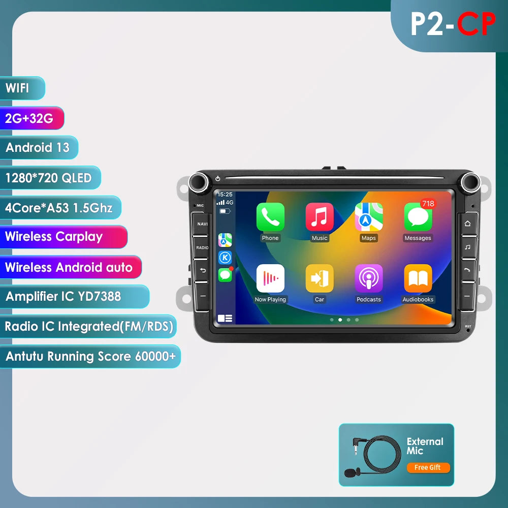Autoradio Android avec CarPlay et GPS pour VW Caddy, Polo 5, Golf 5/6 Plus, Passat B6, Jetta, Tiguan, Touran, Sharan, Scirocco, Eos et Seat.