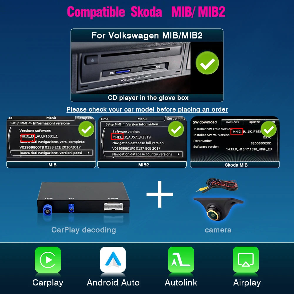 Boîtier CarPlay et Android Auto sans fil pour Volkswagen, Skoda et SEAT | MIB, MIB2 et MIB3