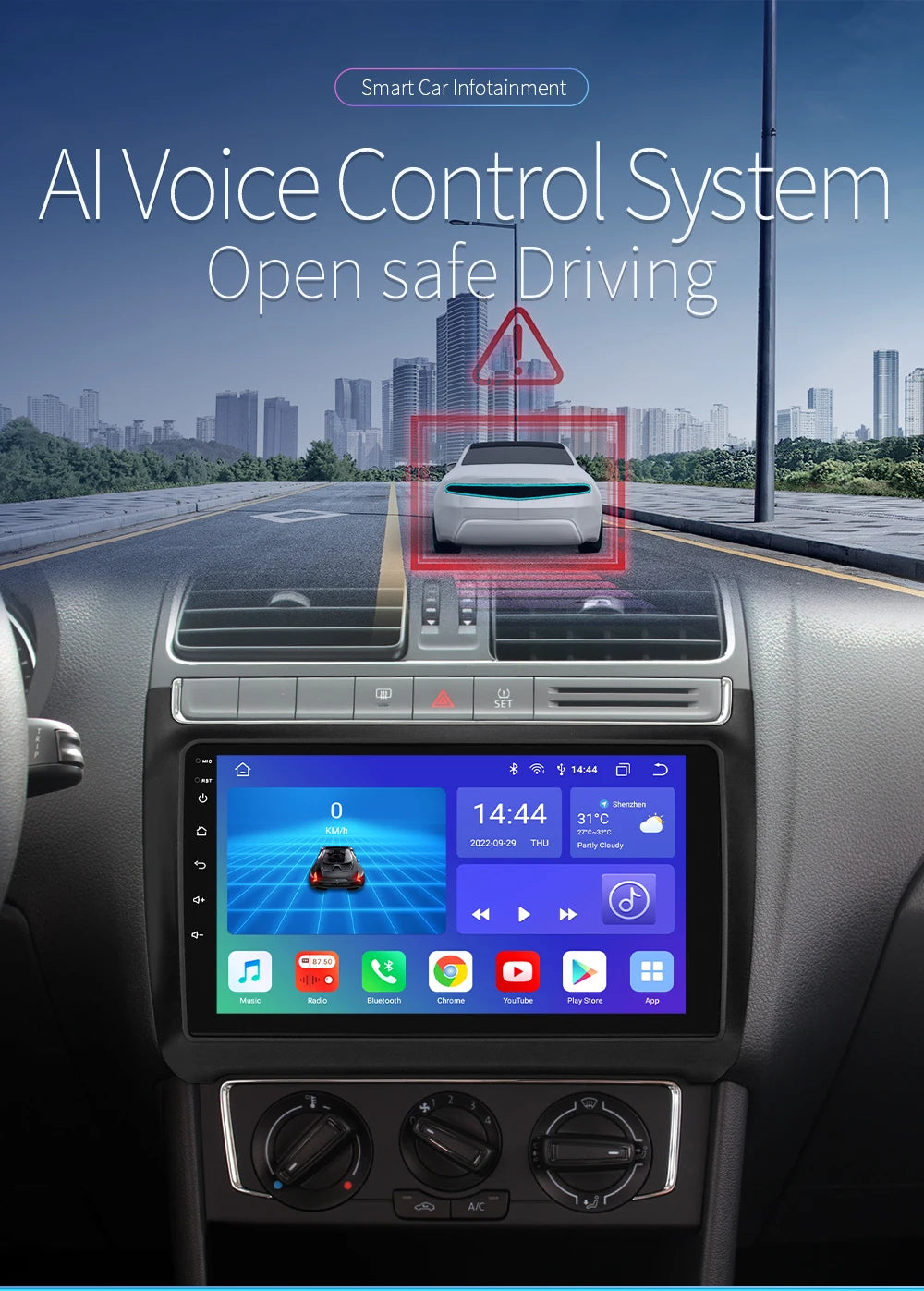 Autoradio CarPlay 2 DIN Android 13 pour Volkswagen Polo 5 (2008–2020)