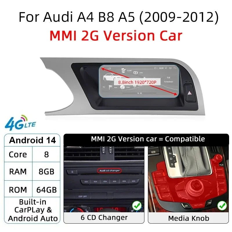 Autoradio CarPlay pour Audi A4 B8 / A5 (2008 à 2010) – Système MMI 2G High - Compatible audi CD changer