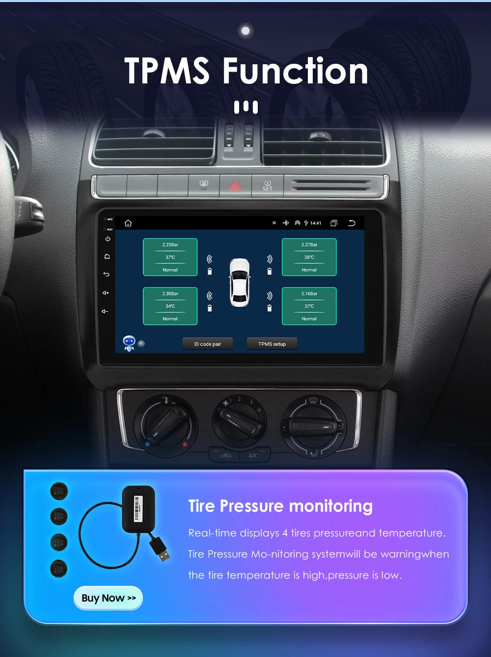 Autoradio CarPlay 2 DIN Android 13 pour Volkswagen Polo 5 (2008–2020)