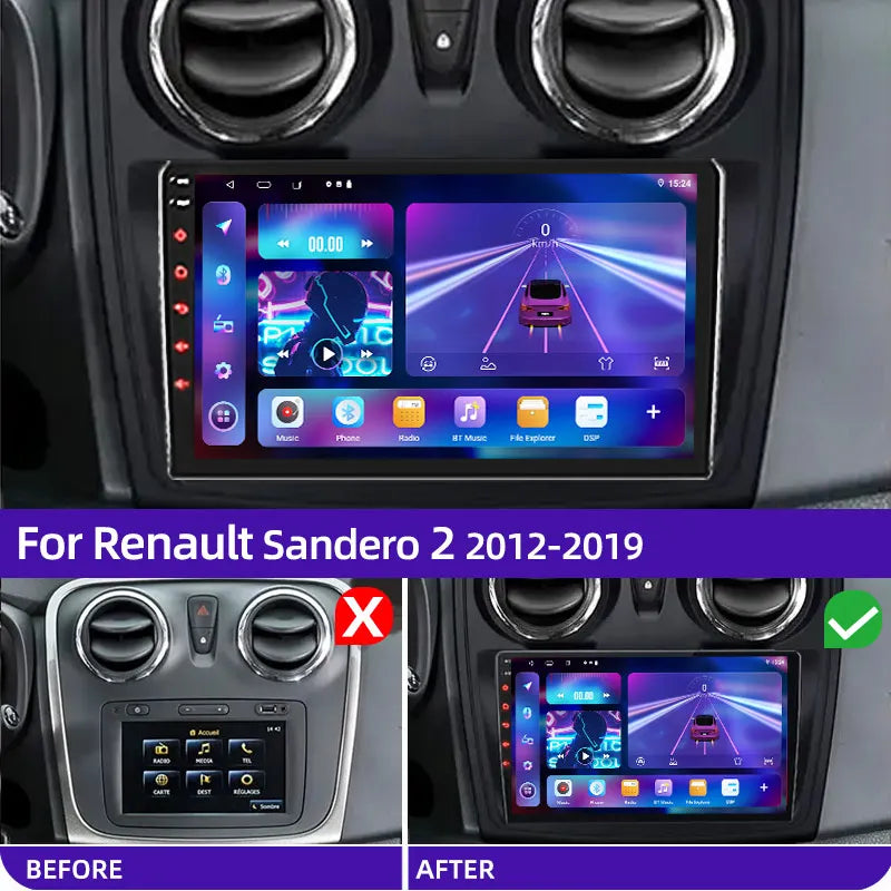 Autoradio Multimédia Android 12 avec GPS pour Renault Logan 2 / Sandero 2/ Stepway (2012 - 2019) – Écran 2 Din, Lecteur Vidéo, Stéréo, DVD, CarPlay