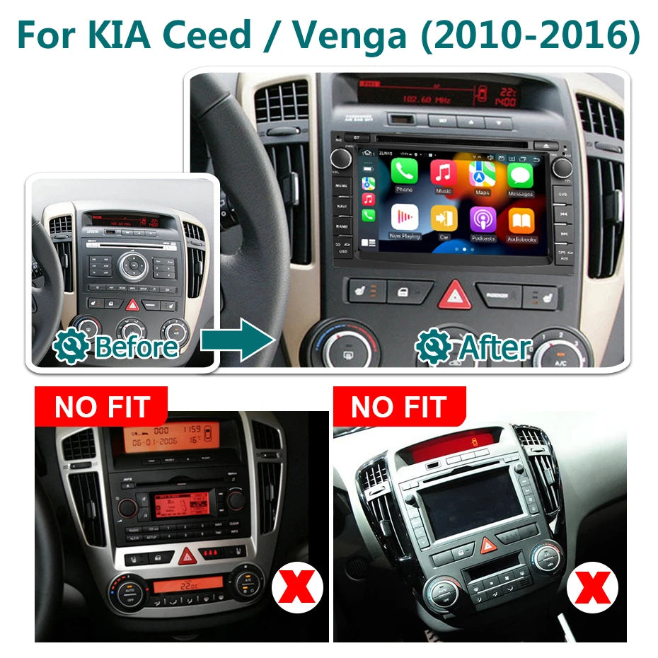 Carplay / Android auto KIA Ceed / Venga (2010–2016) – Système multimédia stéréo avec Bluetooth, GPS et lecteur média intégré