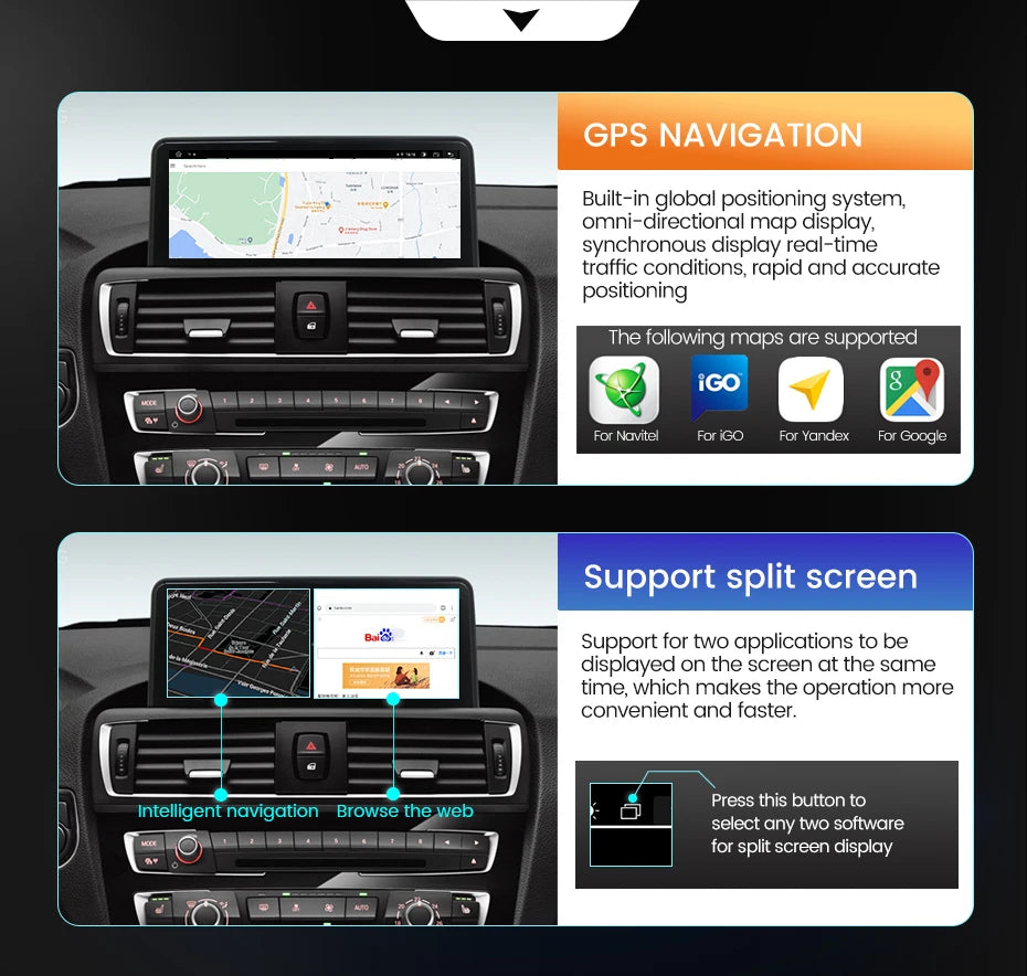 Écran multimédia sans fil CarPlay & Android Auto pour BMW Série 1, 2, 3, 4 (F20, F21, F22, F30, F31, F32, F33, F34, F36) – Version EU, 4G LTE, Bluetooth 5.0