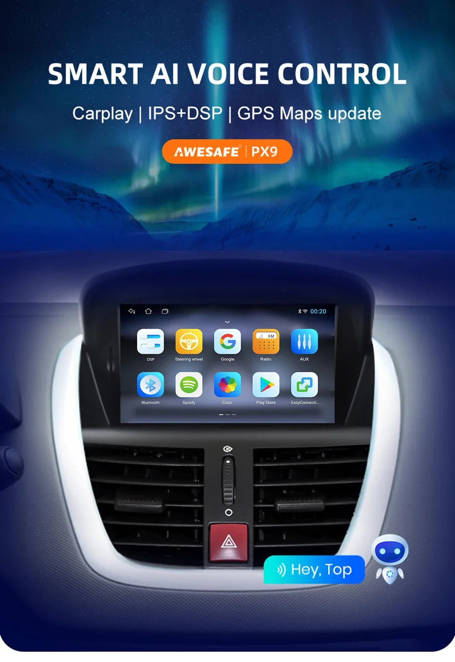 Peugeot 207 / 207 CC (2006–2015) Autoradio mit kabellosem CarPlay, Android Auto und integriertem GPS – Intelligentes Multimediasystem