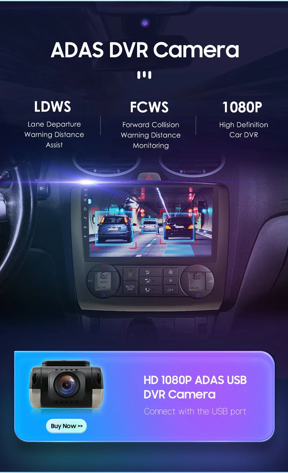 utoradio Android 9" Hizpo 2DIN avec GPS, Bluetooth, 4G, RDS, DSP, SWC et CarPlay – Compatible Ford Focus 2 Mk2 (2004-2011), Processeur UI7862
