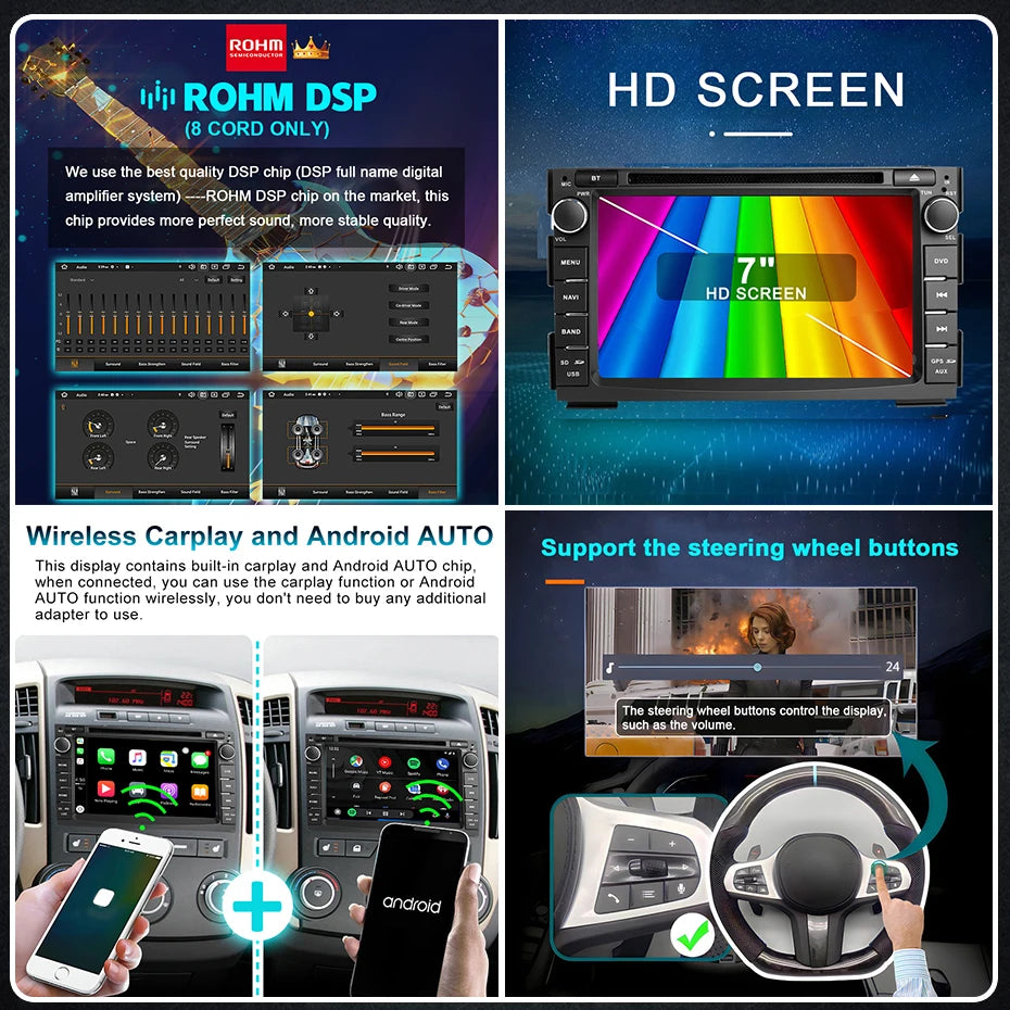 Carplay / Android auto KIA Ceed / Venga (2010–2016) – Système multimédia stéréo avec Bluetooth, GPS et lecteur média intégré