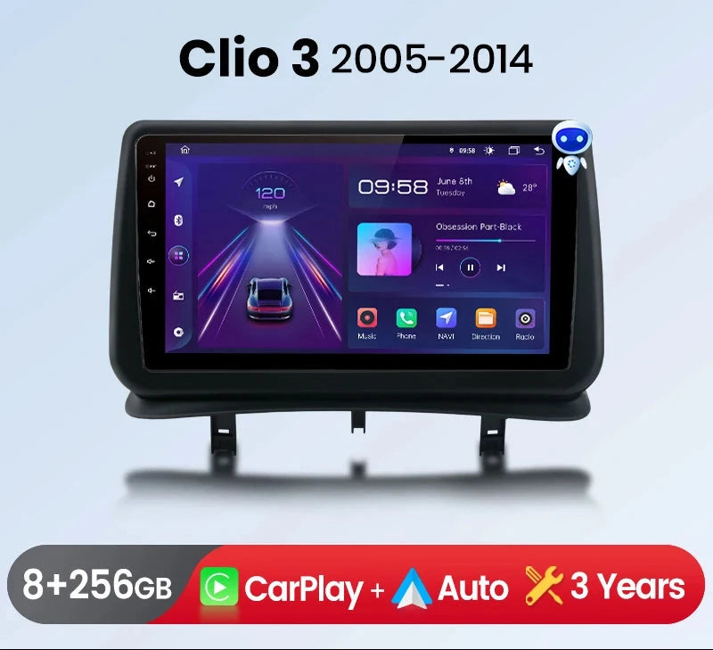 Autoradio CarPlay / Android Auto pour Renault Clio 3 (2005–2014)