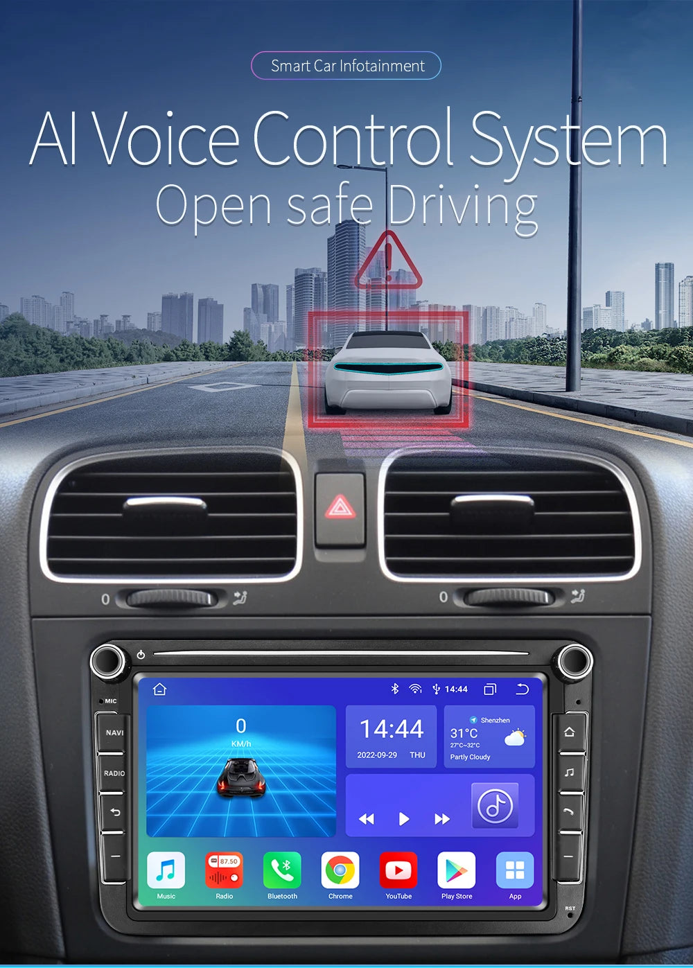 Autoradio Android avec CarPlay et GPS pour VW Caddy, Polo 5, Golf 5/6 Plus, Passat B6, Jetta, Tiguan, Touran, Sharan, Scirocco, Eos et Seat.