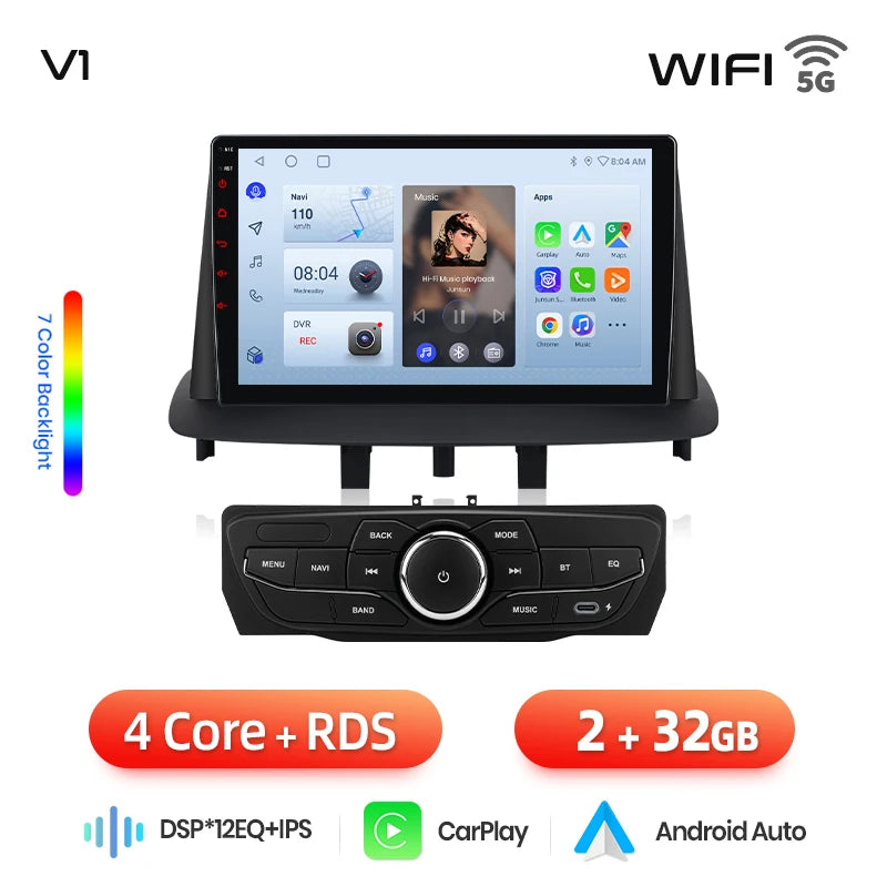Autoradio Carplay Androidauto pour Renault Mégane 3 / Fluence / Samsung SM3 (2008–2014)