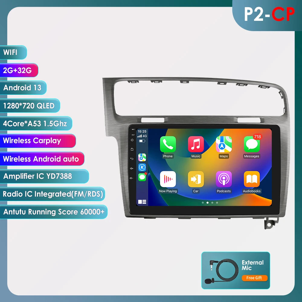 Autoradio Android Auto 10,1" 2DIN pour Volkswagen Golf 7 (2013-2017) avec GPS, RDS, DSP, 4G, Bluetooth, CarPlay
