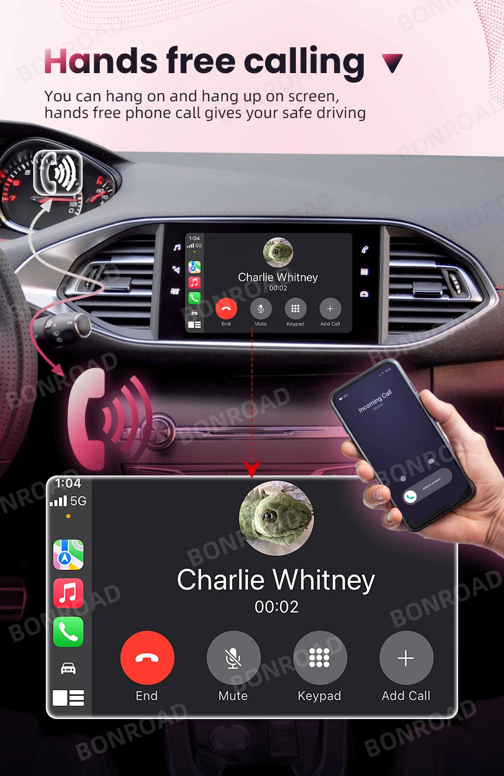 Android Auto et CarPlay sans fil pour Peugeot et Citroën – Compatible avec systèmes SMEG/MRN : Picasso, C4, C5, DS3, DS4, 208, 308, 508, 3008 – Connexion Bluetooth et MirrorLink