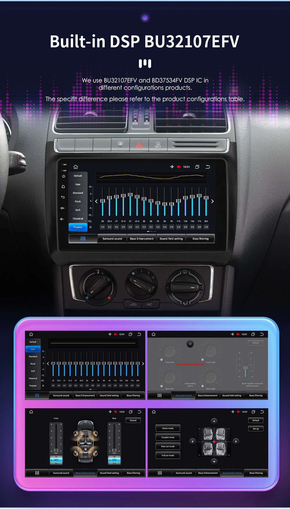 Autoradio CarPlay 2 DIN Android 13 pour Volkswagen Polo 5 (2008–2020)