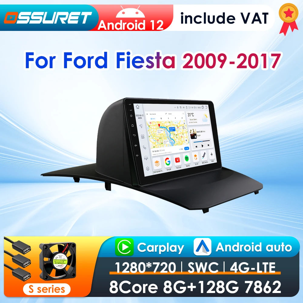 Autoradio 2 DIN Android avec CarPlay pour Ford Fiesta (2009–2017) – Lecteur Multimédia, Écran Intelligent, GPS, Navigation, RDS