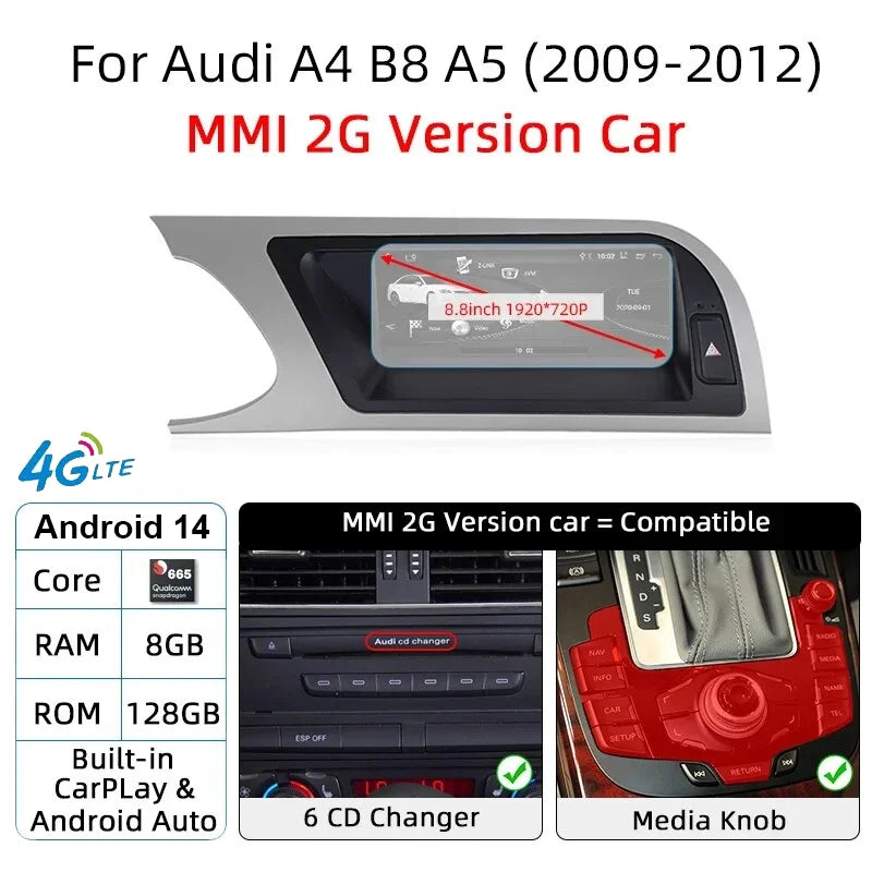 Autoradio CarPlay pour Audi A4 B8 / A5 (2008 à 2010) – Système MMI 2G High - Compatible audi CD changer