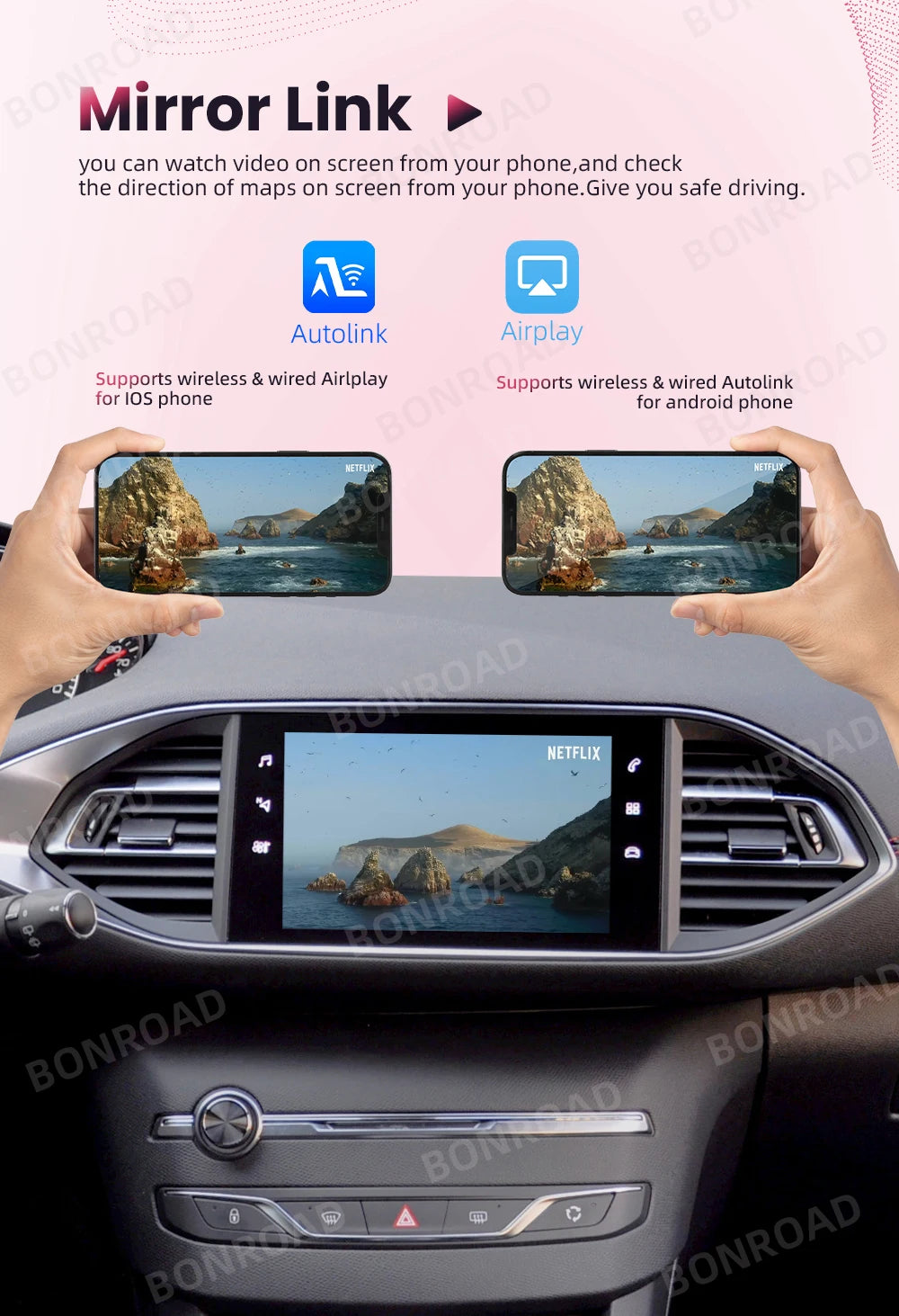 Android Auto et CarPlay sans fil pour Peugeot et Citroën – Compatible avec systèmes SMEG/MRN : Picasso, C4, C5, DS3, DS4, 208, 308, 508, 3008 – Connexion Bluetooth et MirrorLink
