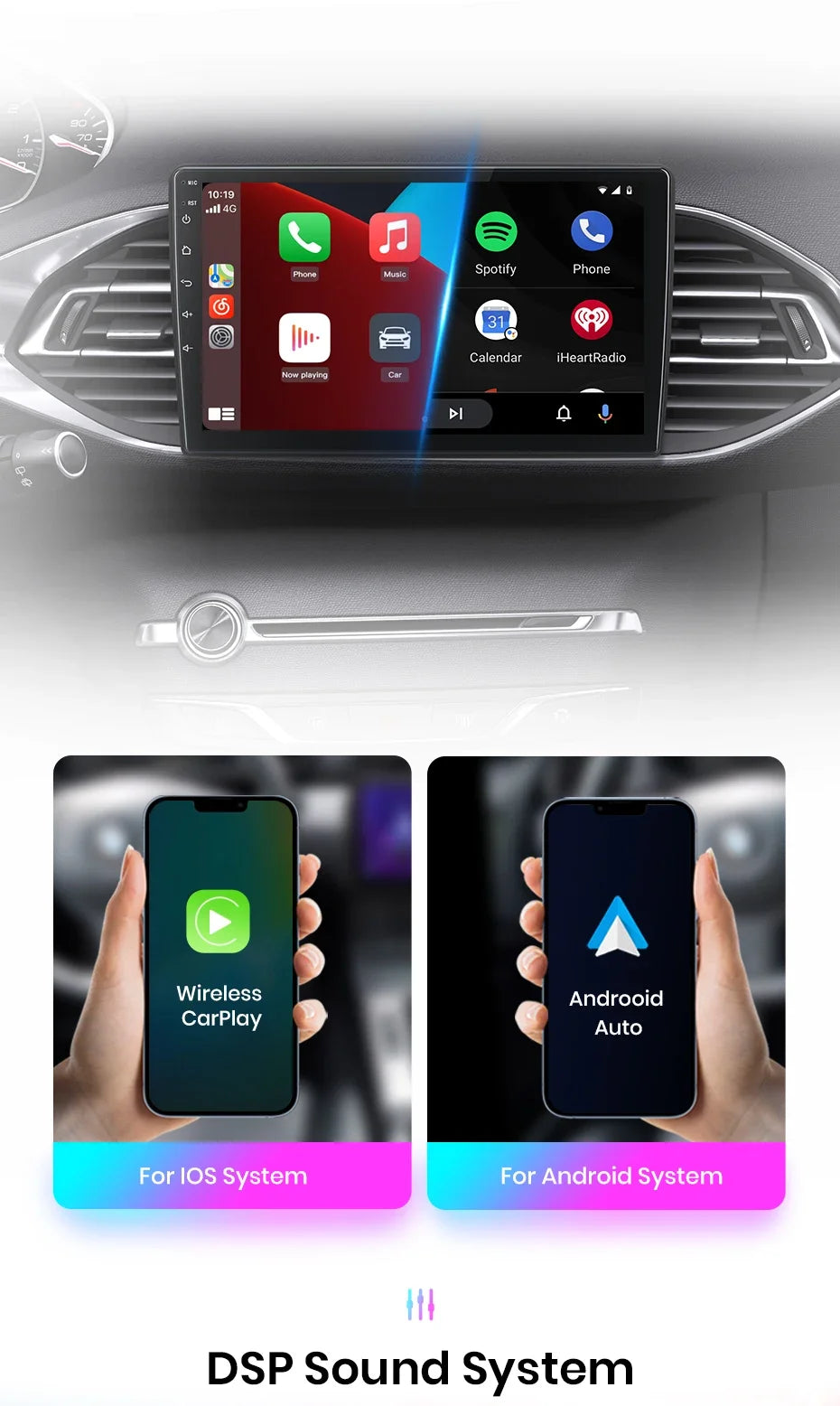 Autoradio CarPlay & Android Auto  9" Android 13 Pour Peugeot 308/308S (2013–2017) | AI Voice | Wireless | GPS | 4G | Double DIN