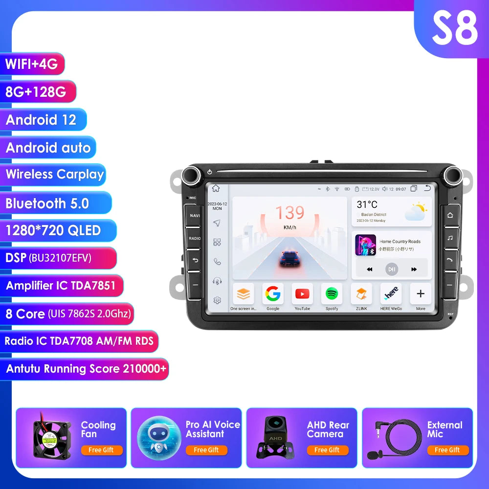 Autoradio Android avec CarPlay et GPS pour VW Caddy, Polo 5, Golf 5/6 Plus, Passat B6, Jetta, Tiguan, Touran, Sharan, Scirocco, Eos et Seat.