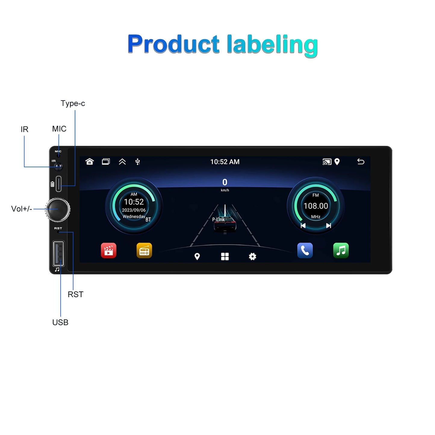 CarPlay Autoradio Android 1Din 6.86" GPS Navigation Player avec Android Auto, FM, WiFi, USB et Caméra de Recul