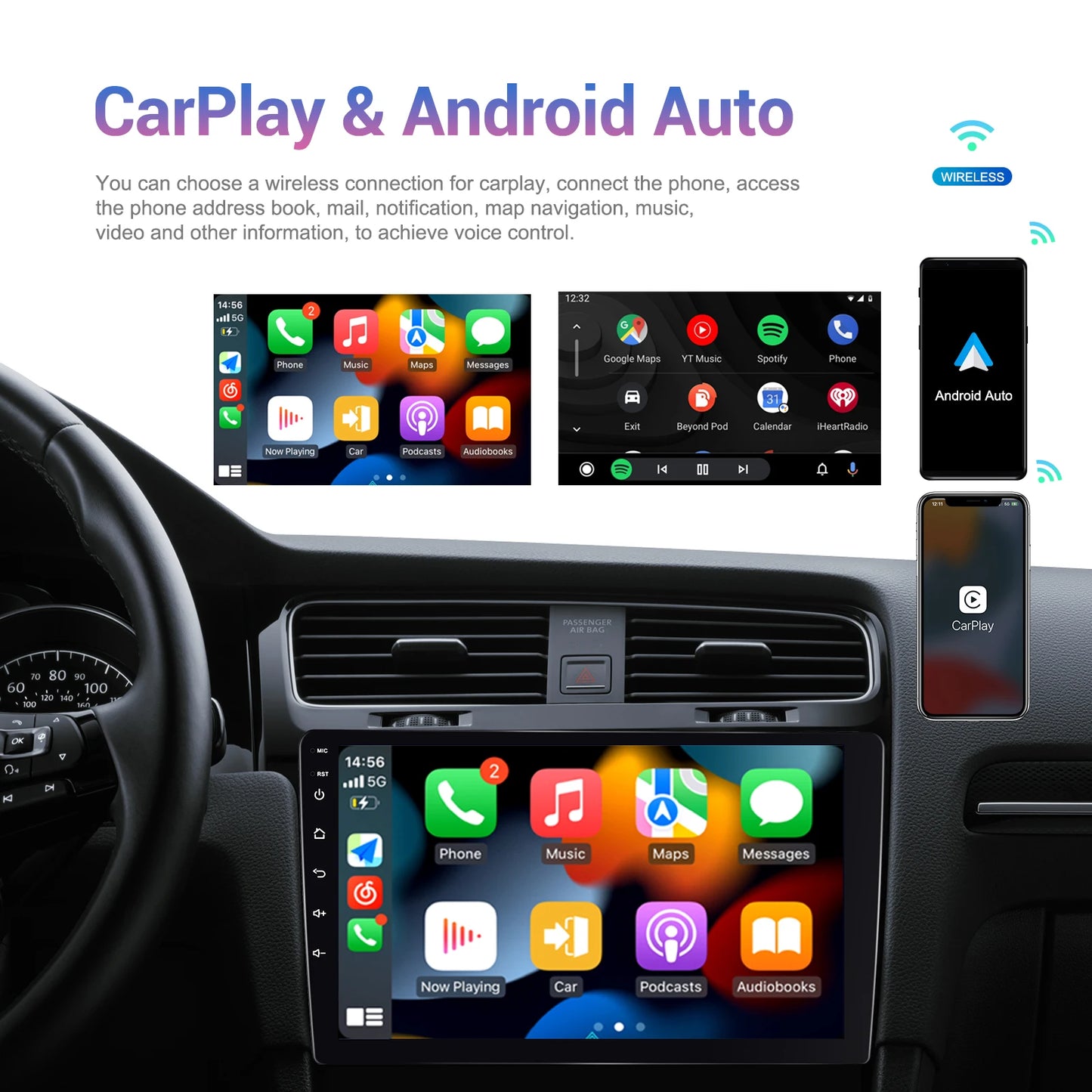 Autoradio sans fil Podofo CarPlay pour Smart Fortwo (Autoradio sans fil Podofo CarPlay pour Smart Fortwo 451 (2005-2015)