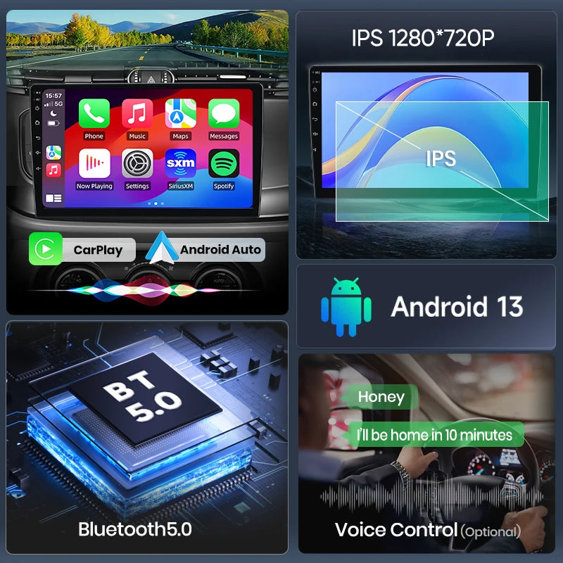 Autoradio écran pour Peugeot 206, 206CC, 206SW avec CarPlay sans fil pour Apple et Android Auto, GPS IPS, RDS, FM, WiFi, Bluetooth 4G, stéréo multimédia à 8 cœurs