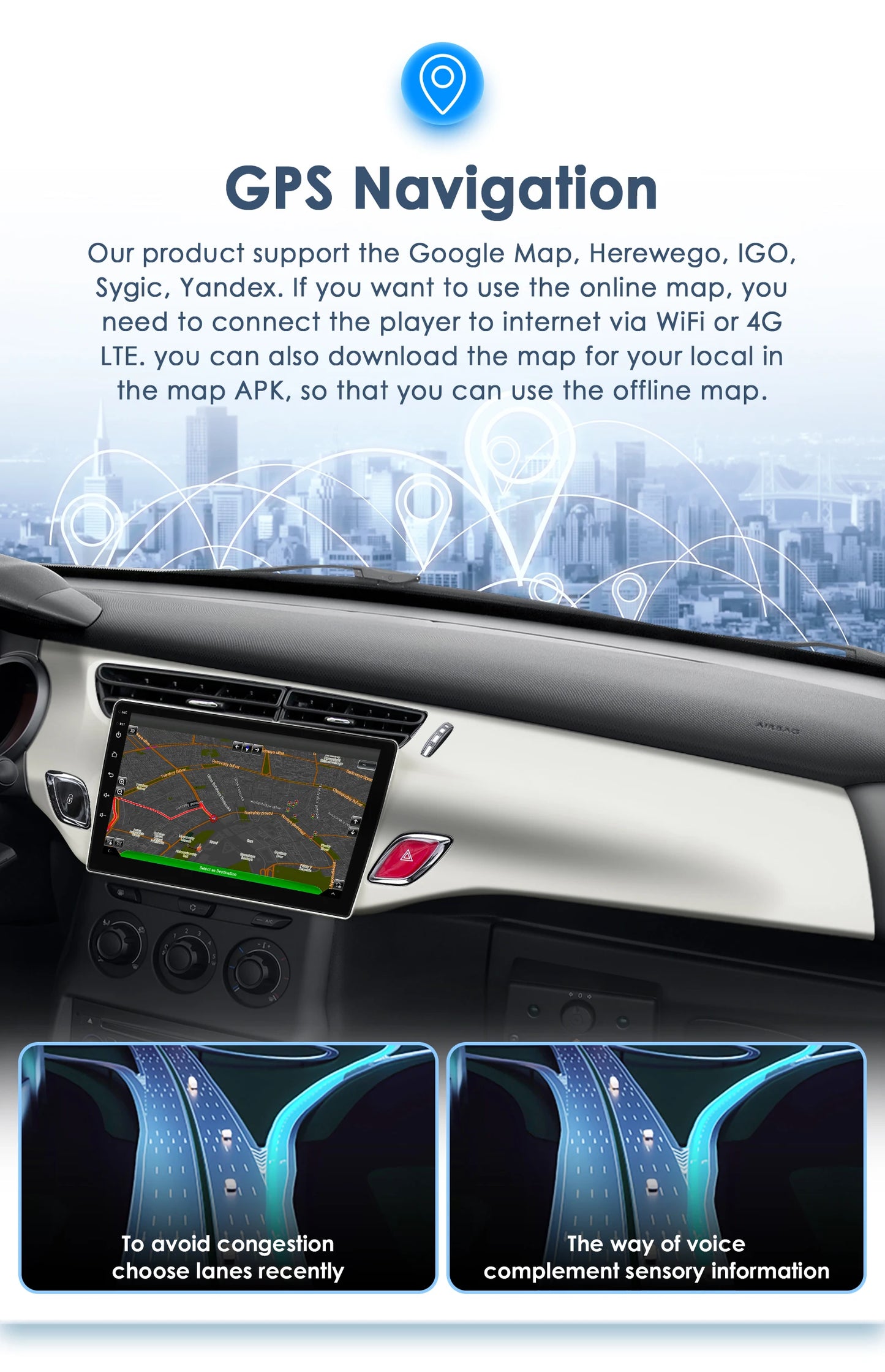Autoradio Android 13 compatible Citroën C3 et DS3 (2010 à 2016) – Écran tactile multimédia avec GPS intégré, connexion 4G, CarPlay sans fil, Android Auto, Bluetooth et Wi-Fi.