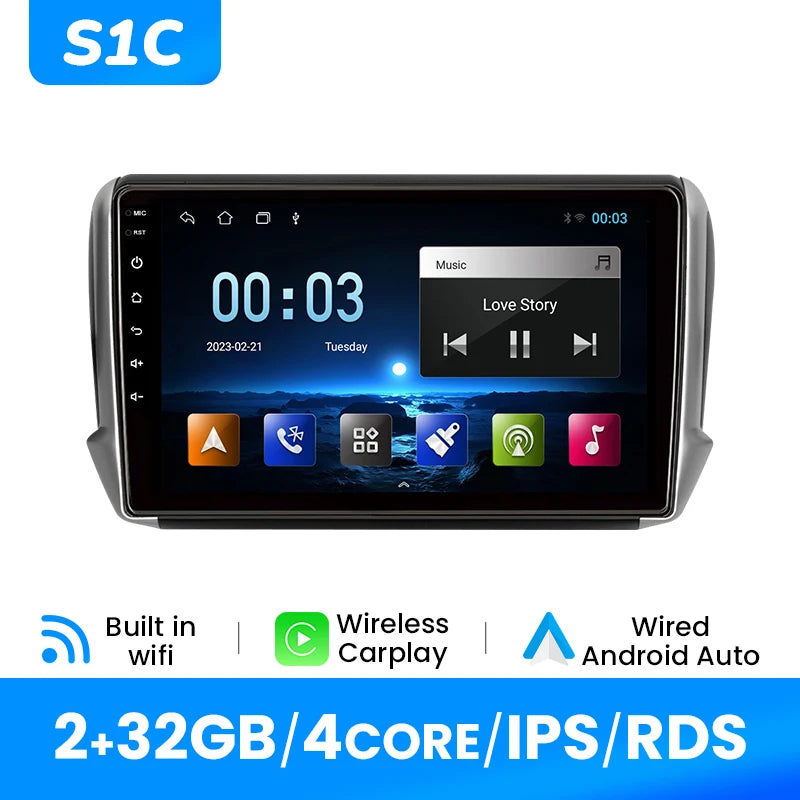 Autoradio Multimédia CarPlay Sans Fil - Peugeot 2008 / 208 (2012 à 2018) – GPS, WiFi, 4G, DSP